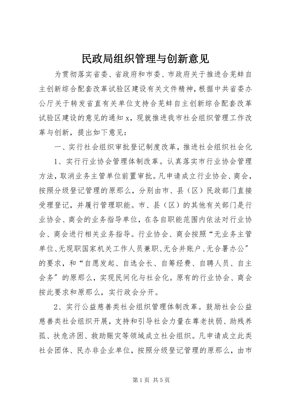 2023年民政局组织管理与创新意见.docx_第1页