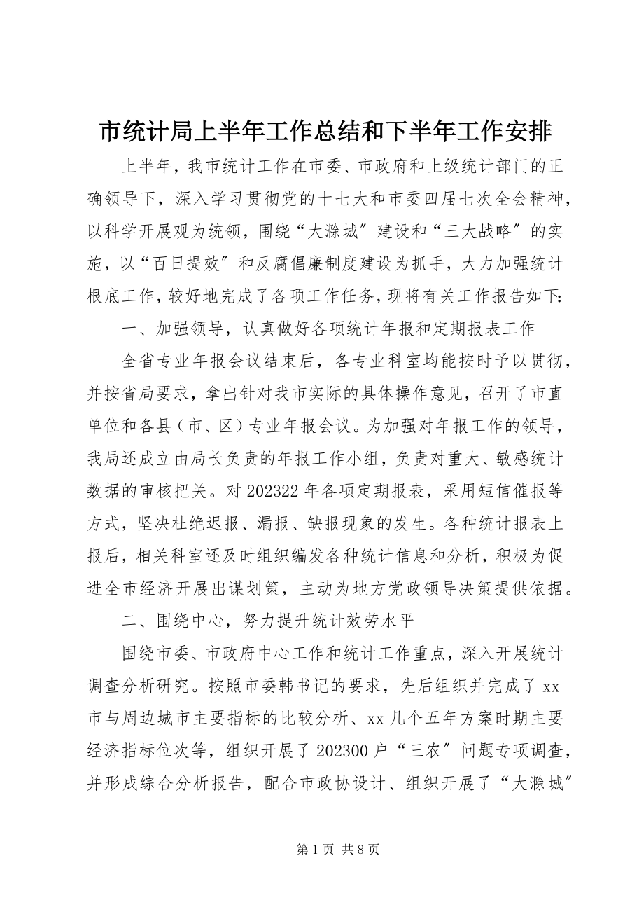 2023年市统计局上半年工作总结和下半年工作安排.docx_第1页