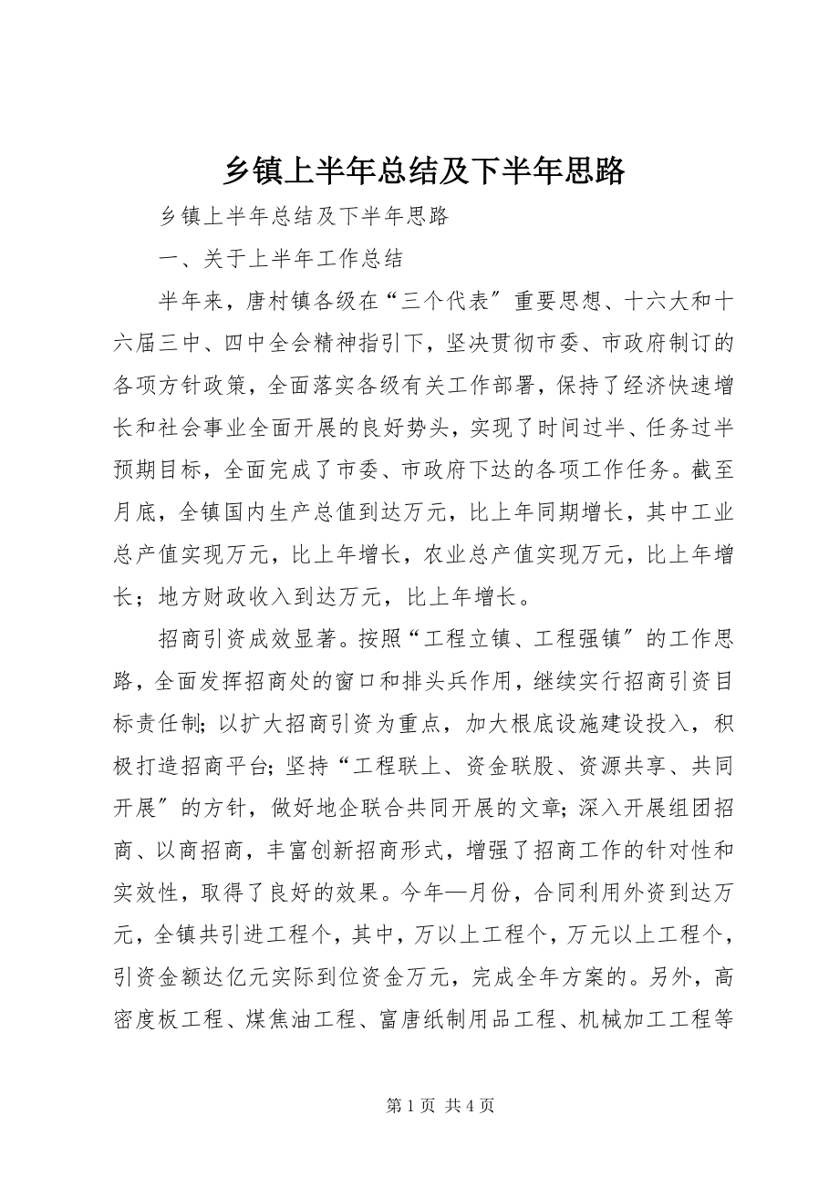 2023年乡镇上半年总结及下半年思路.docx_第1页