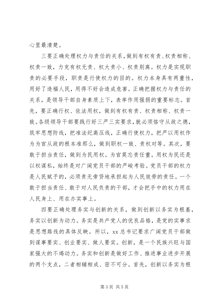 2023年领导干部践行“三严三实”应须正确处理五个关系学习心得.docx_第3页