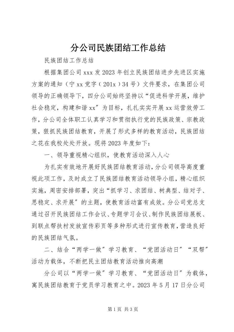 2023年分公司民族团结工作总结.docx_第1页