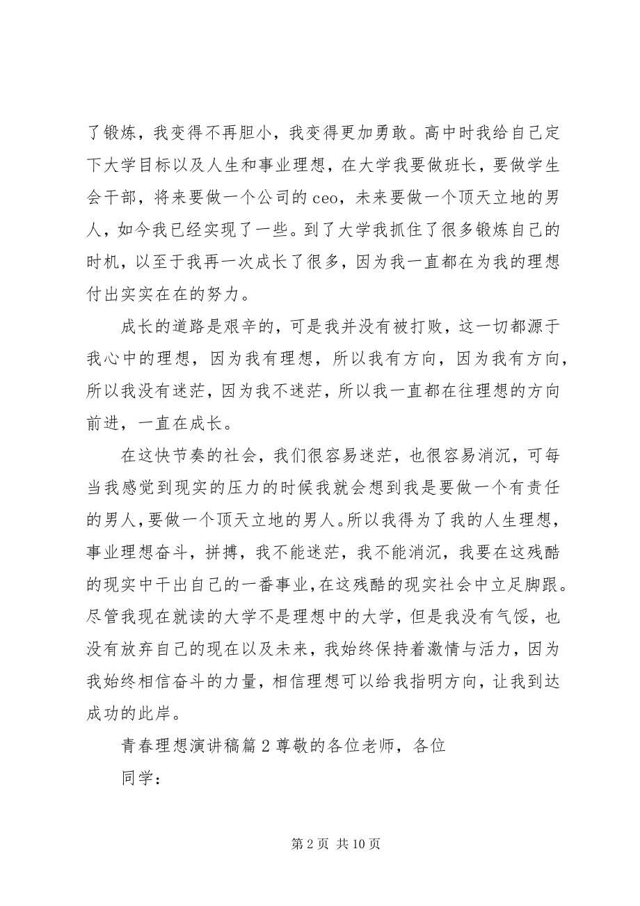 2023年青春理想演讲稿合集五篇.docx_第2页