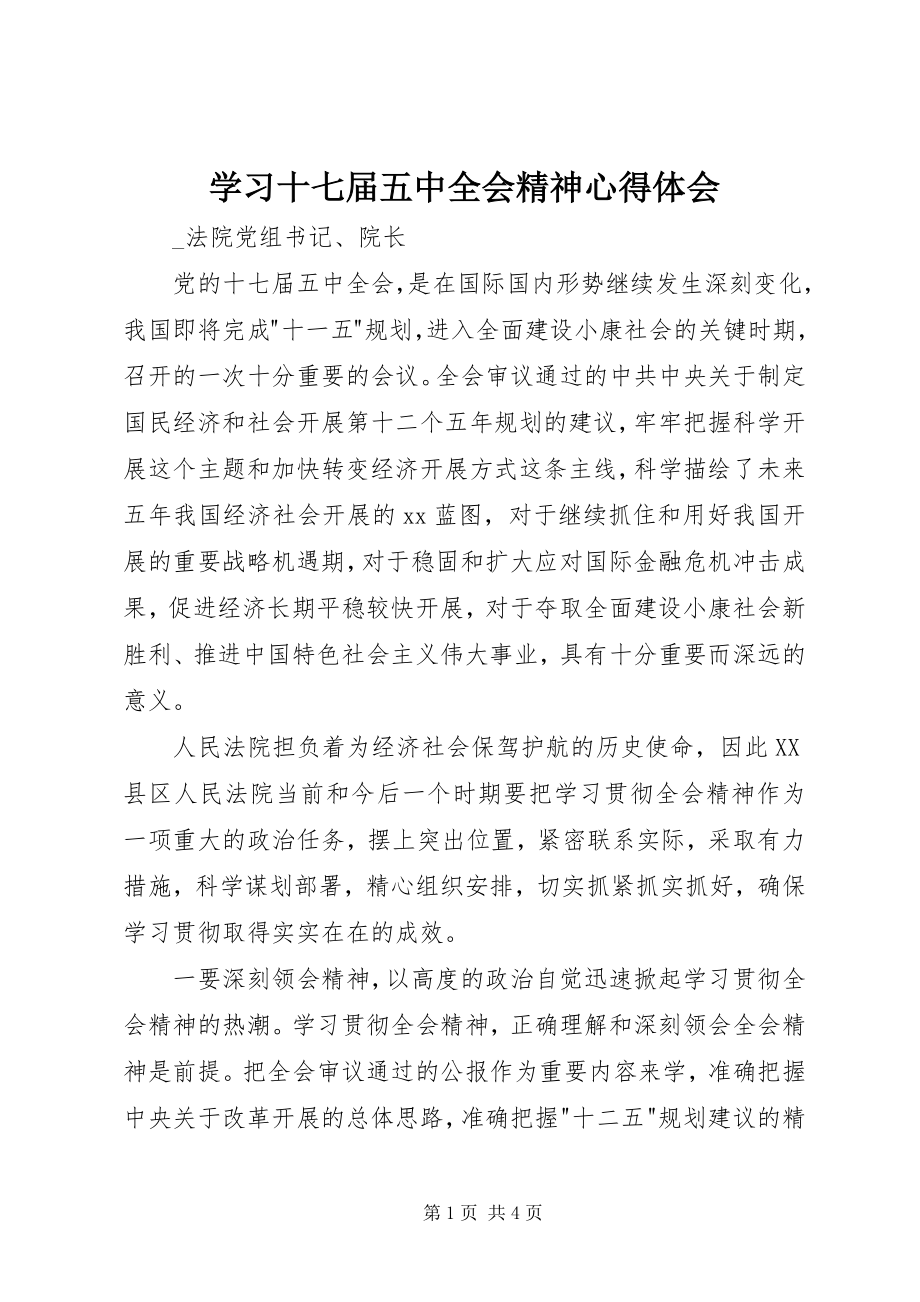 2023年学习十七届五中全会精神心得体会.docx_第1页