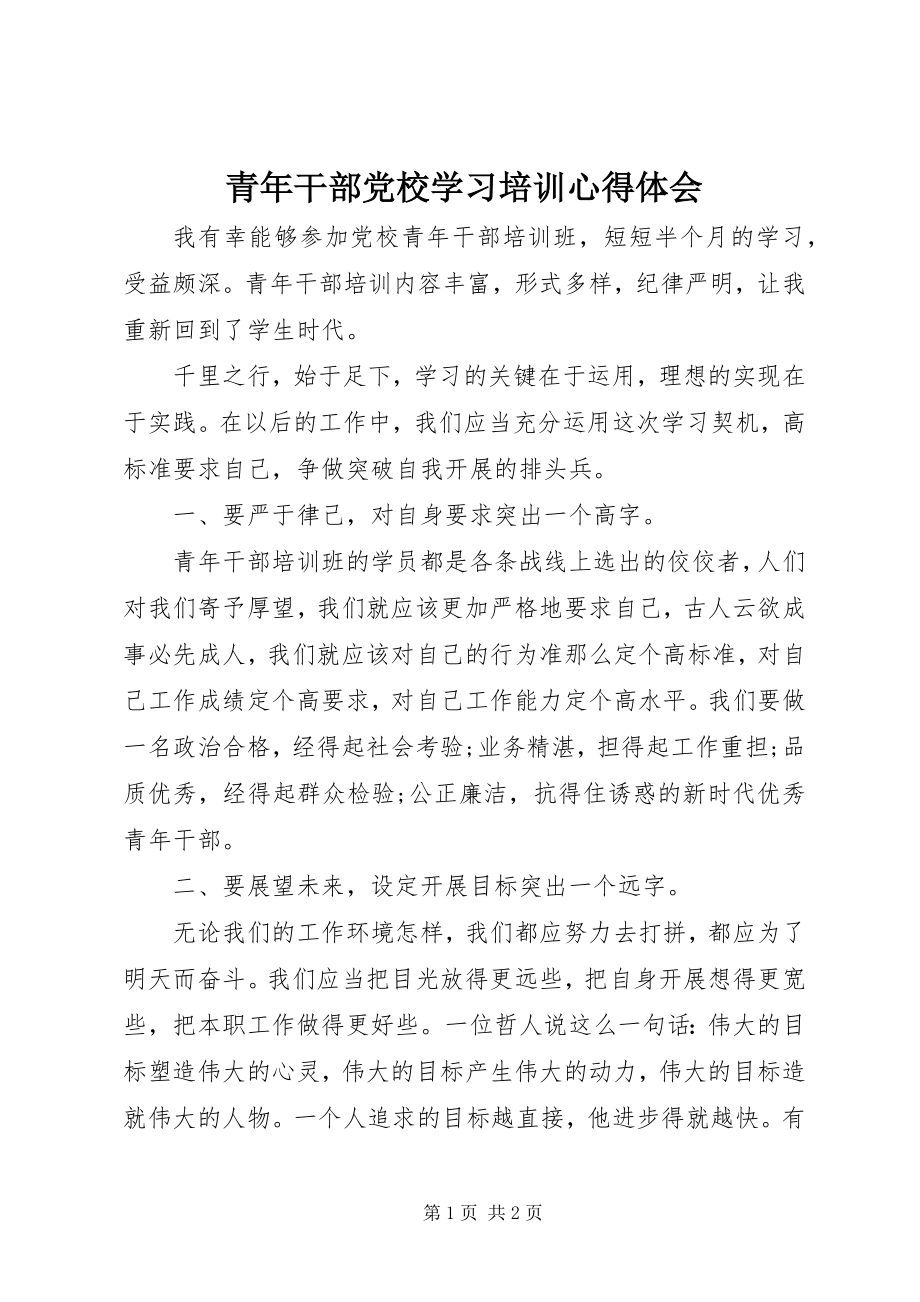 2023年青年干部党校学习培训心得体会.docx_第1页