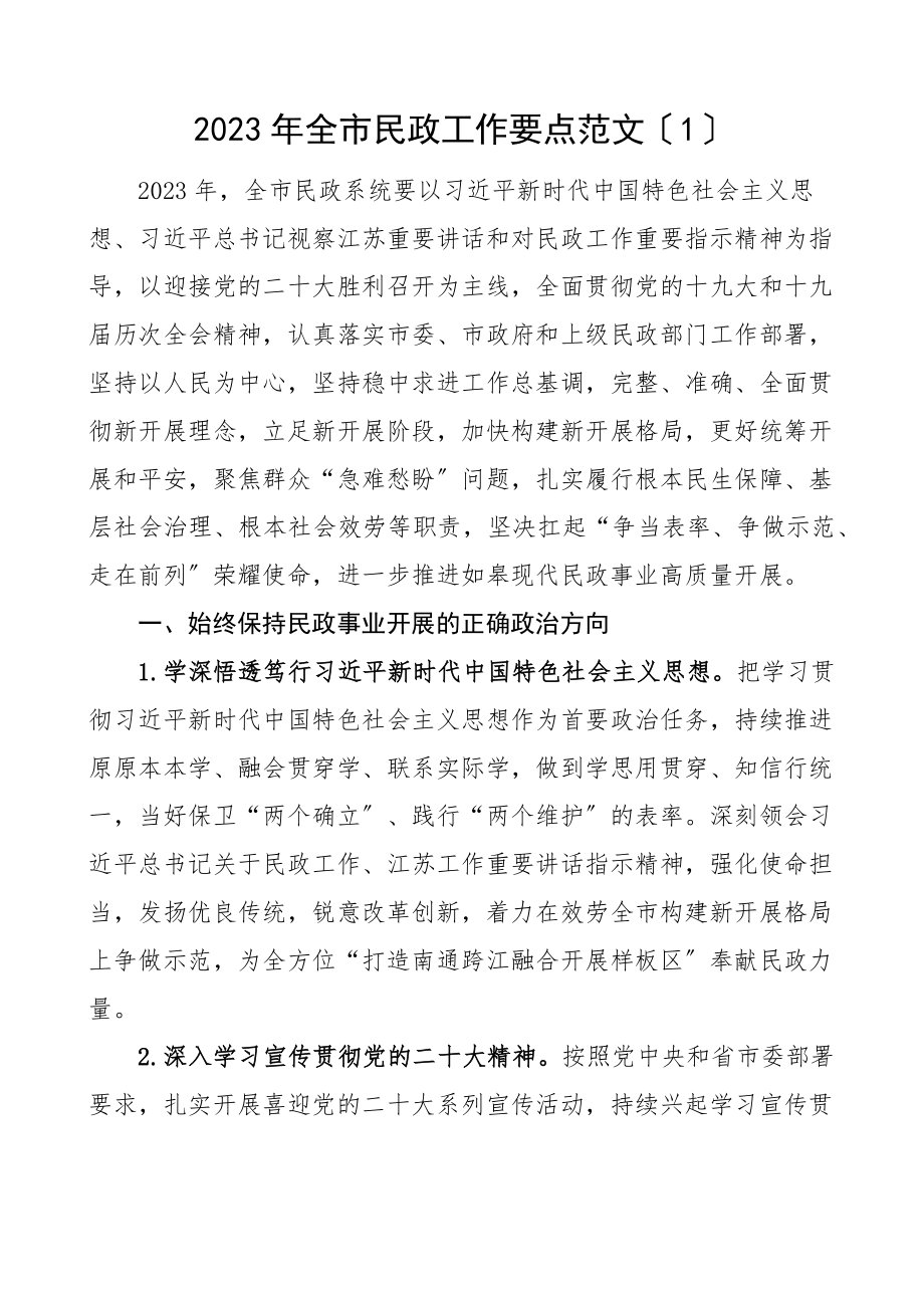 全市民政工作要点3篇民政局工作计划思路范文.docx_第1页