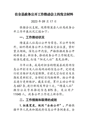 2023年在全县政务公开工作推进会上的发言材料.doc