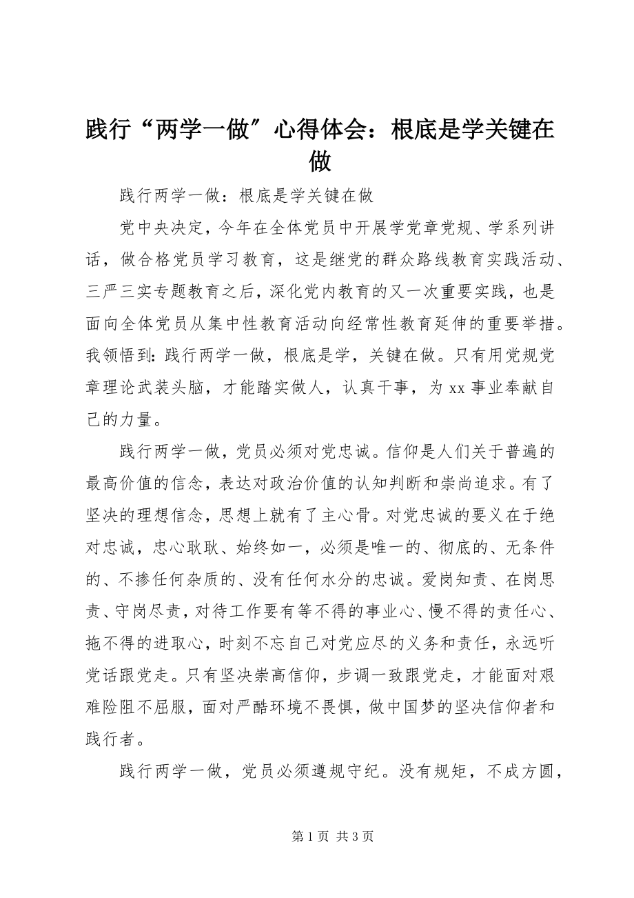 2023年践行“两学一做”心得体会基础是学关键在做.docx_第1页