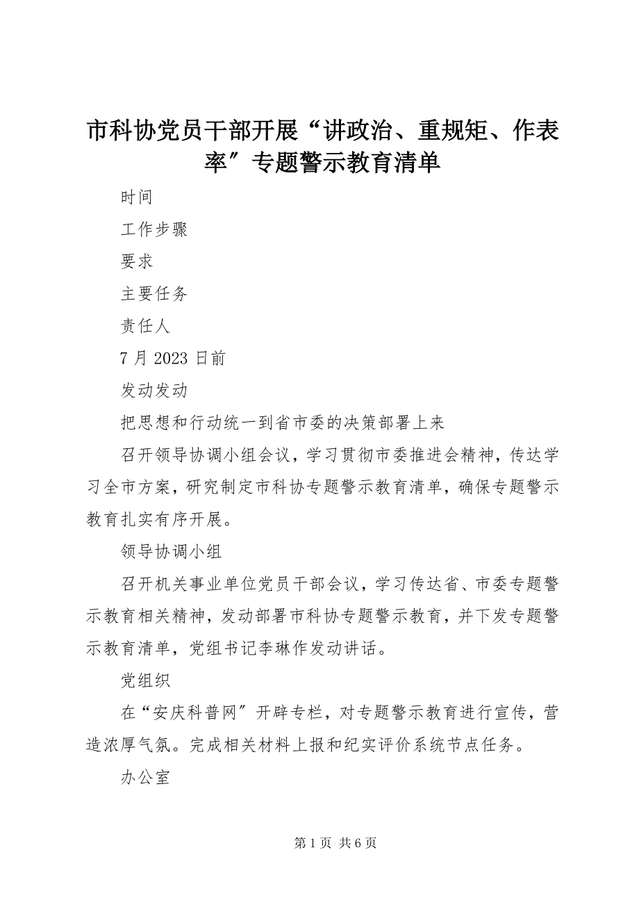 2023年市科协党员干部开展“讲政治重规矩作表率”专题警示教育清单.docx_第1页