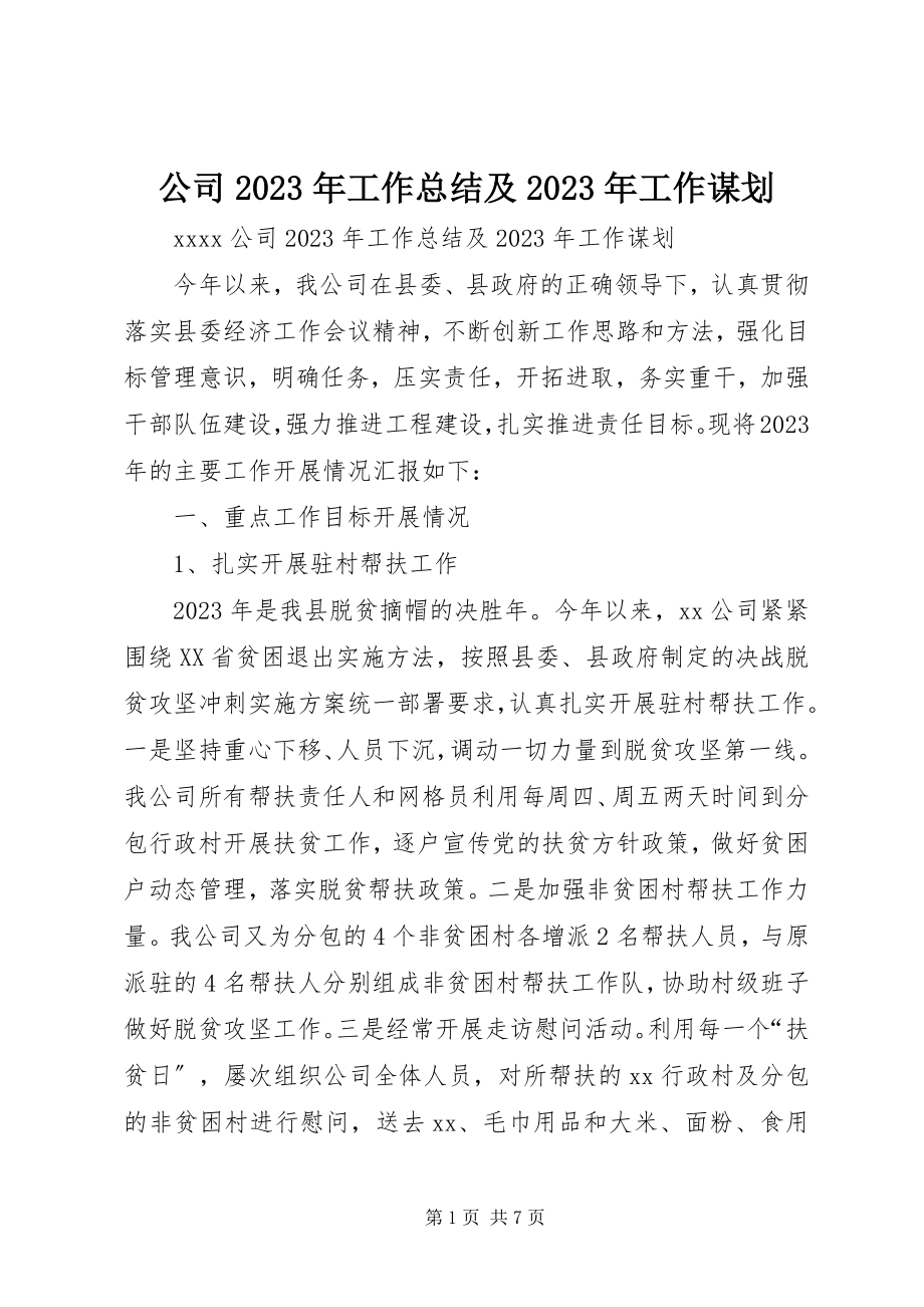 2023年公司某年工作总结及某年工作谋划.docx_第1页