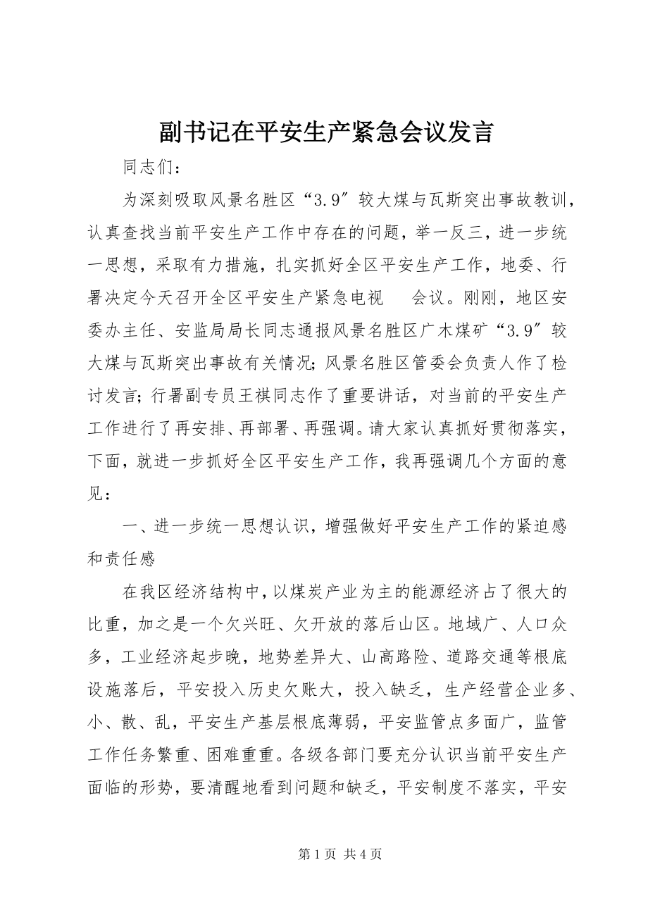 2023年副书记在安全生产紧急会议讲话.docx_第1页