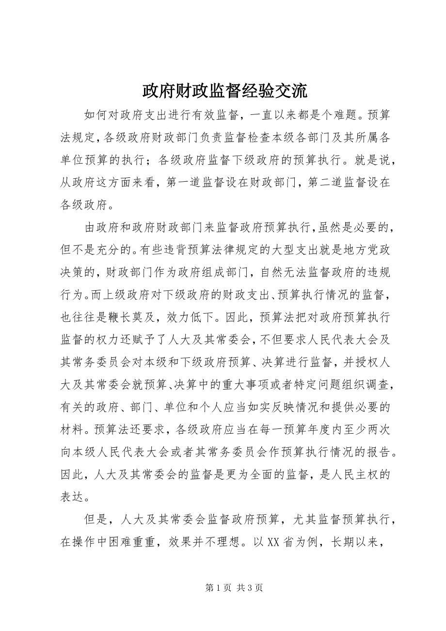 2023年政府财政监督经验交流.docx_第1页