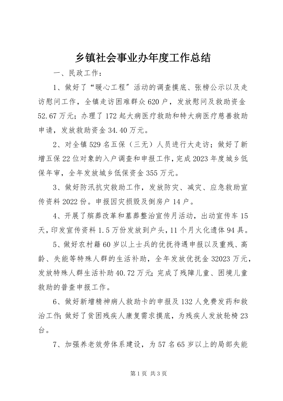 2023年乡镇社会事业办年度工作总结.docx_第1页