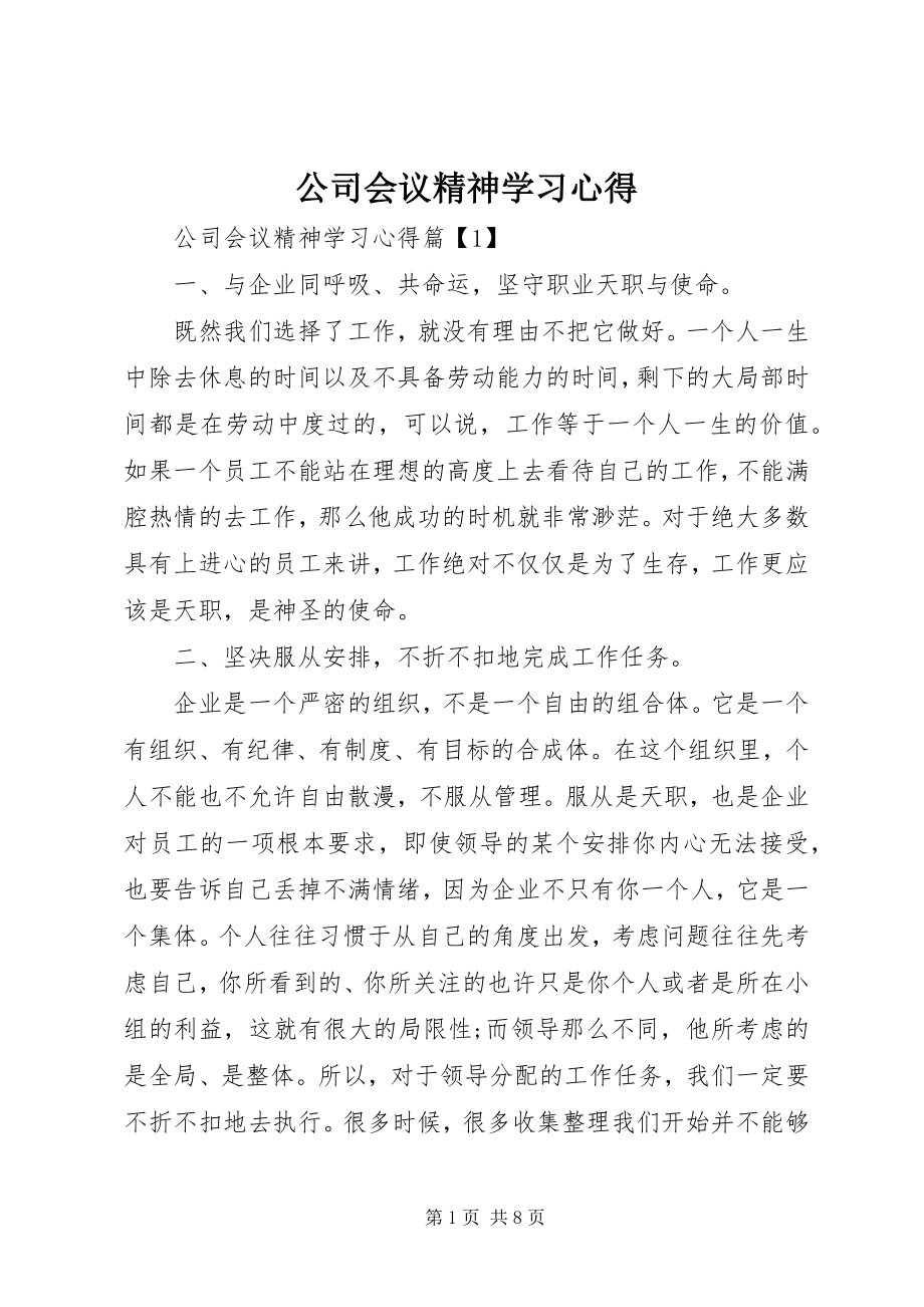 2023年公司会议精神学习心得.docx_第1页