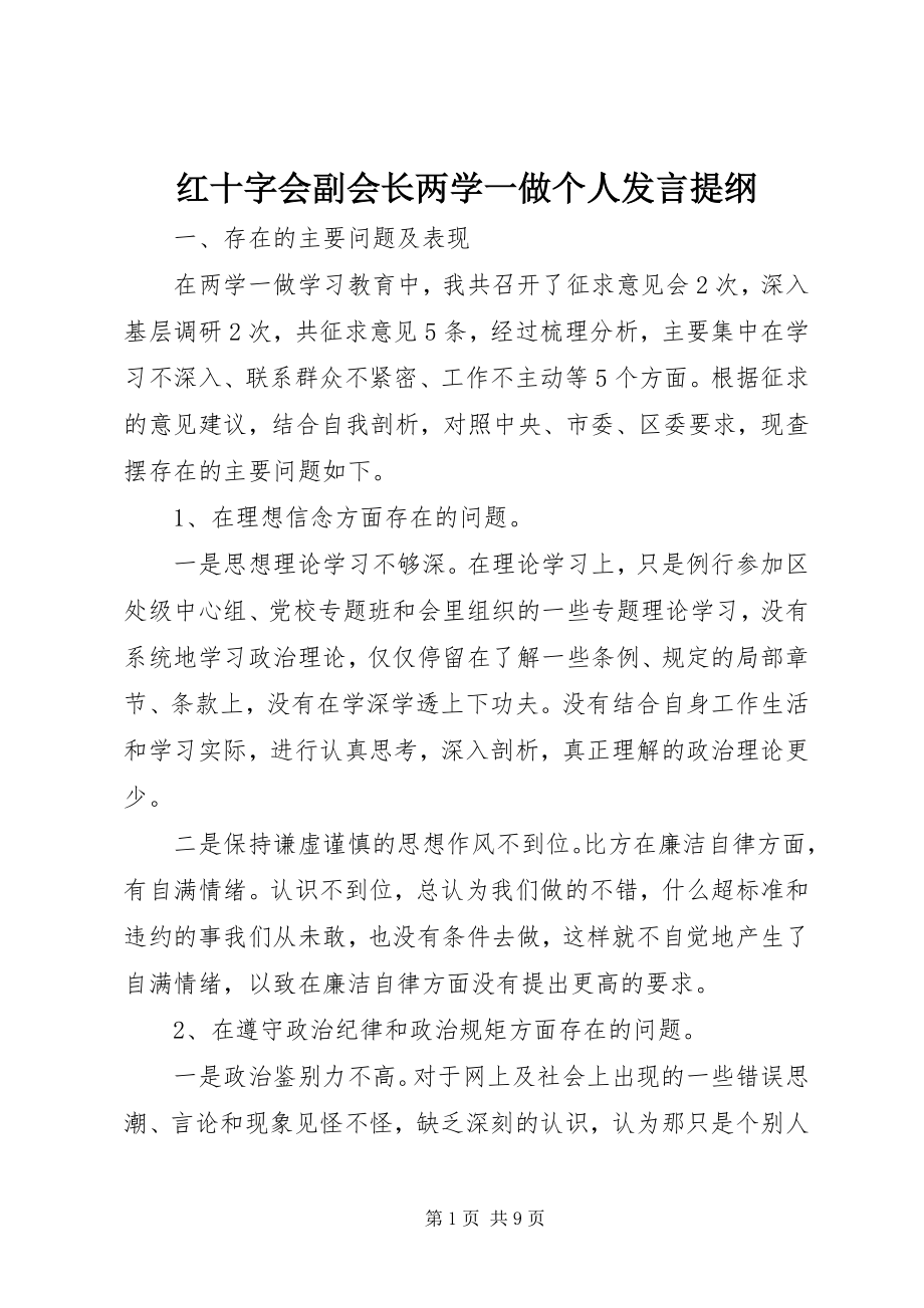 2023年红十字会副会长两学一做个人讲话提纲.docx_第1页