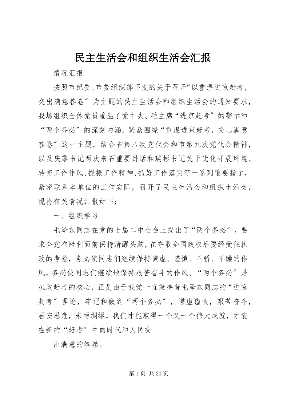 2023年民主生活会和组织生活会汇报.docx_第1页