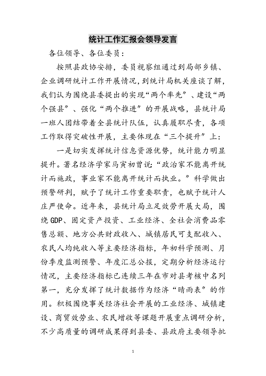 2023年统计工作汇报会领导发言范文.doc_第1页