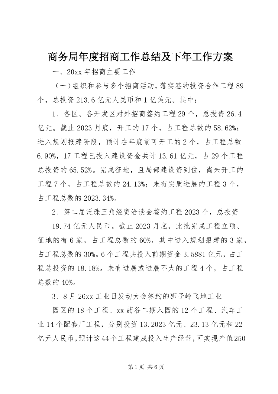 2023年商务局年度招商工作总结及下年工作计划.docx_第1页