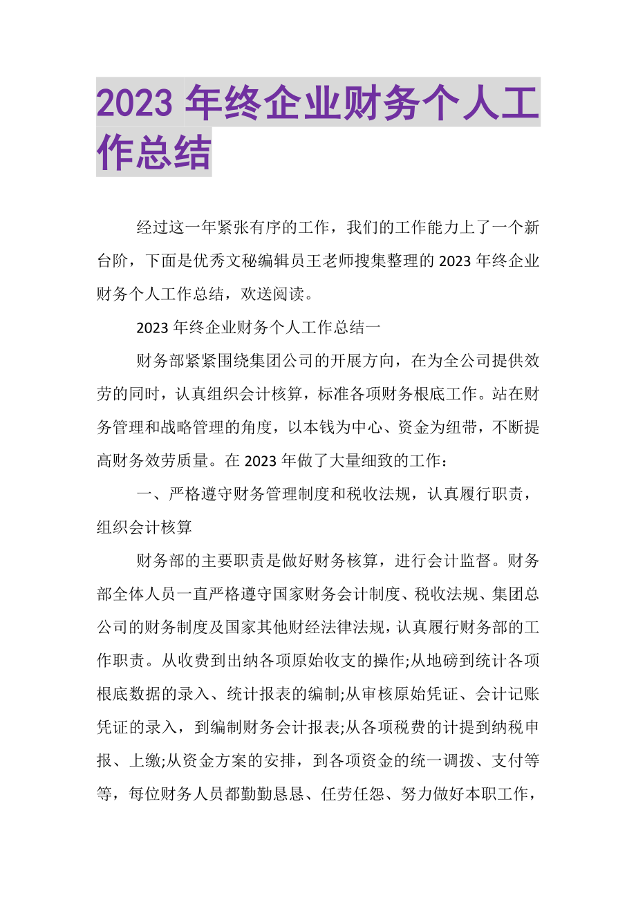 2023年终企业财务个人工作总结.doc_第1页