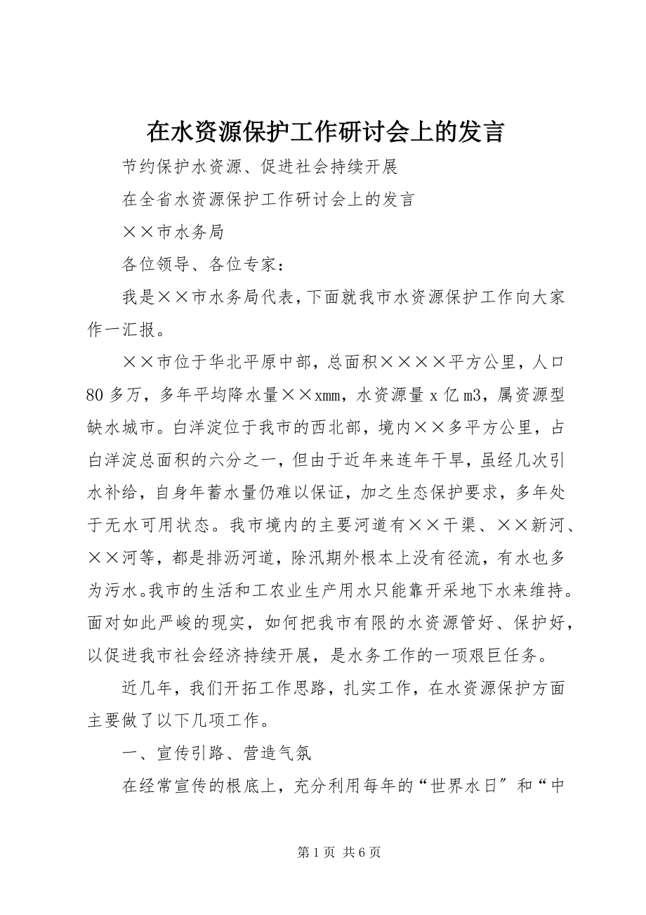 2023年在水资源保护工作研讨会上的讲话.docx_第1页