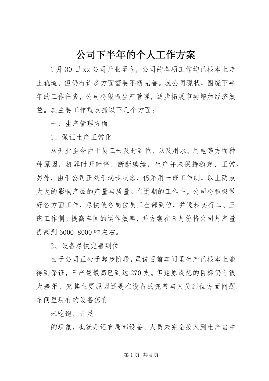 2023年公司下半年的个人工作计划.docx_第1页