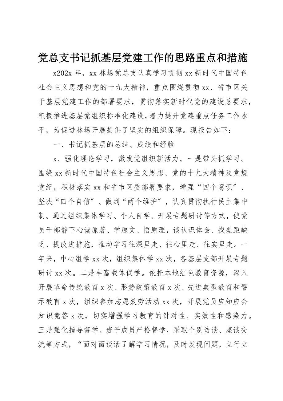 2023年党总支书记抓基层党建工作的思路重点和措施.docx_第1页