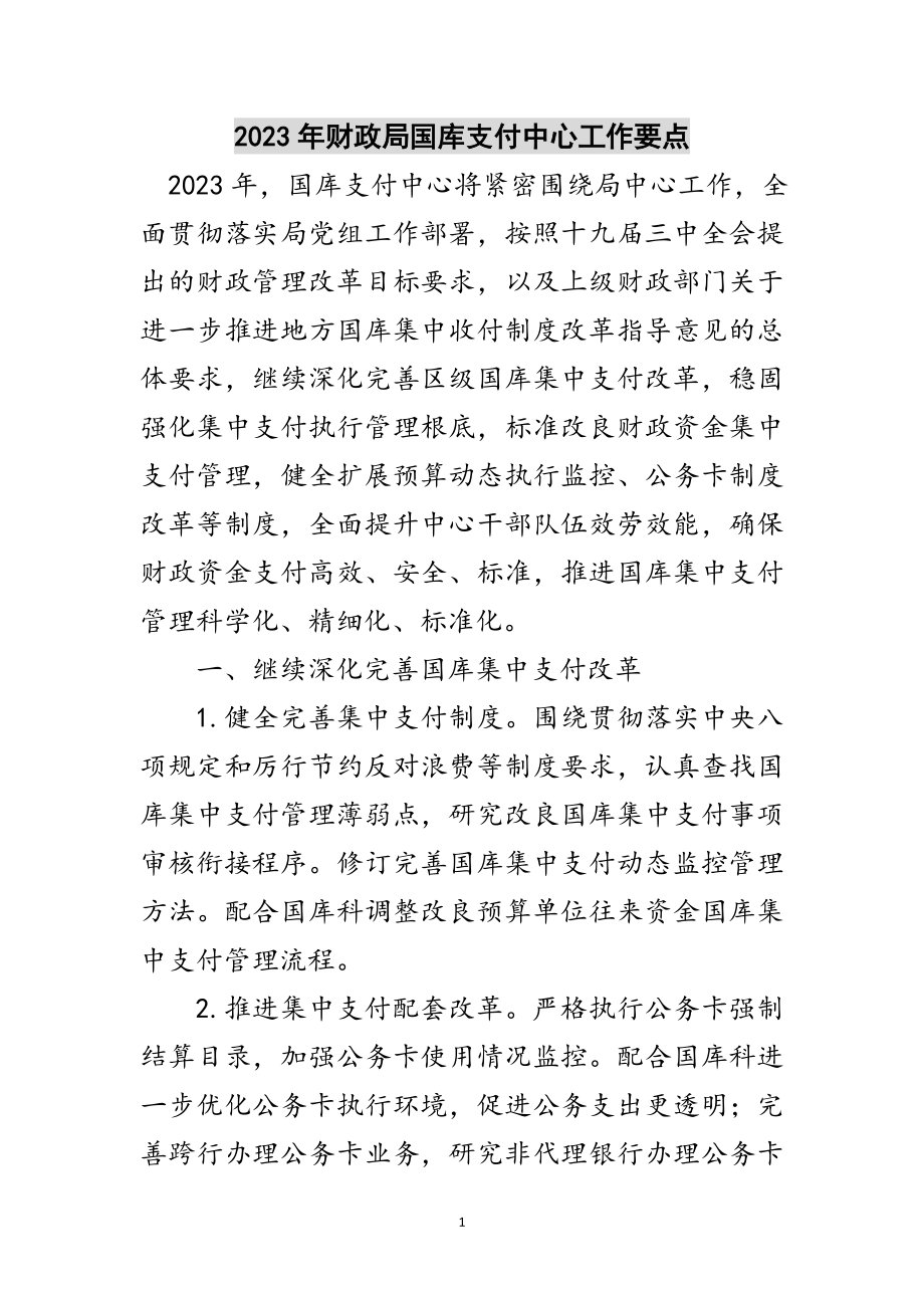 2023年年财政局国库支付中心工作要点范文.doc_第1页