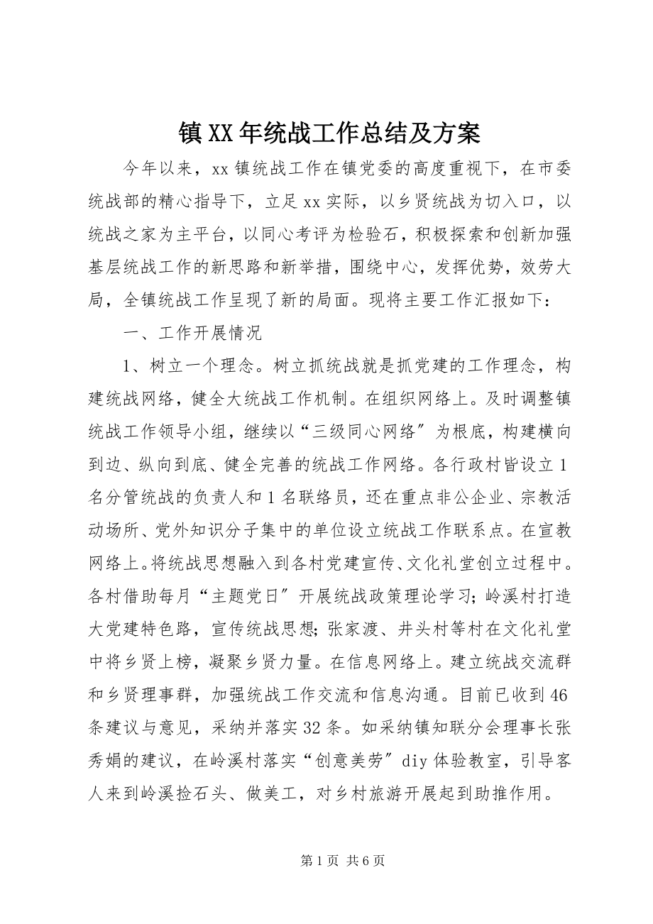 2023年镇统战工作总结及计划.docx_第1页