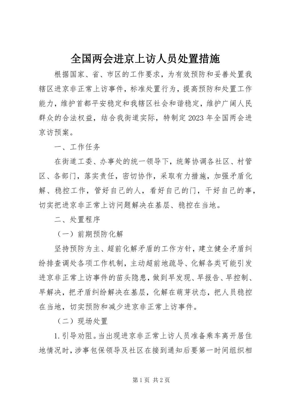 2023年全国两会进京上访人员处置措施.docx_第1页