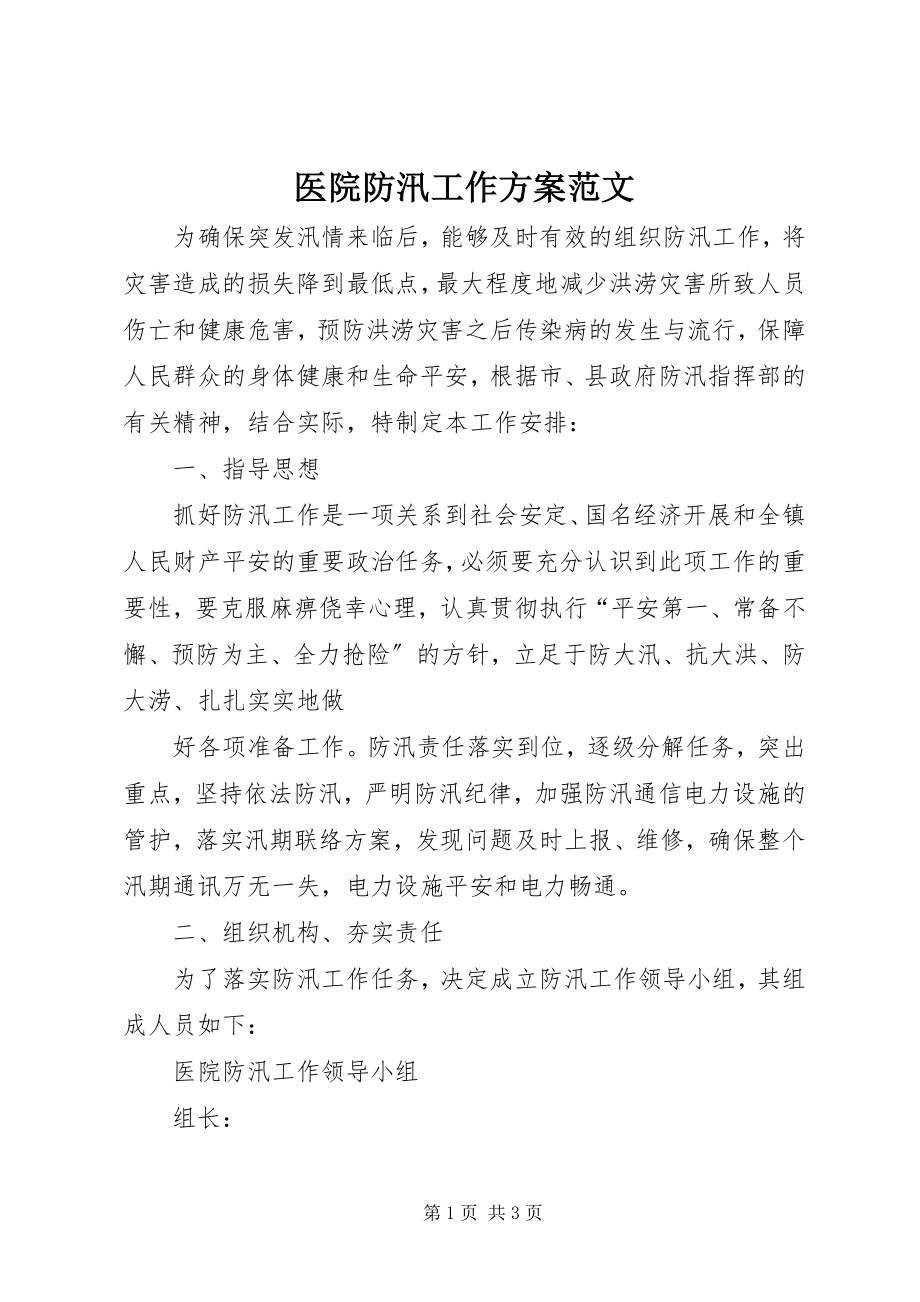 2023年医院防汛工作计划.docx_第1页