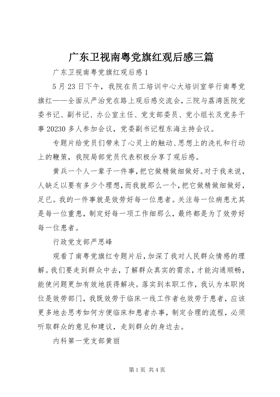 2023年卫视南粤党旗红观后感三篇.docx_第1页