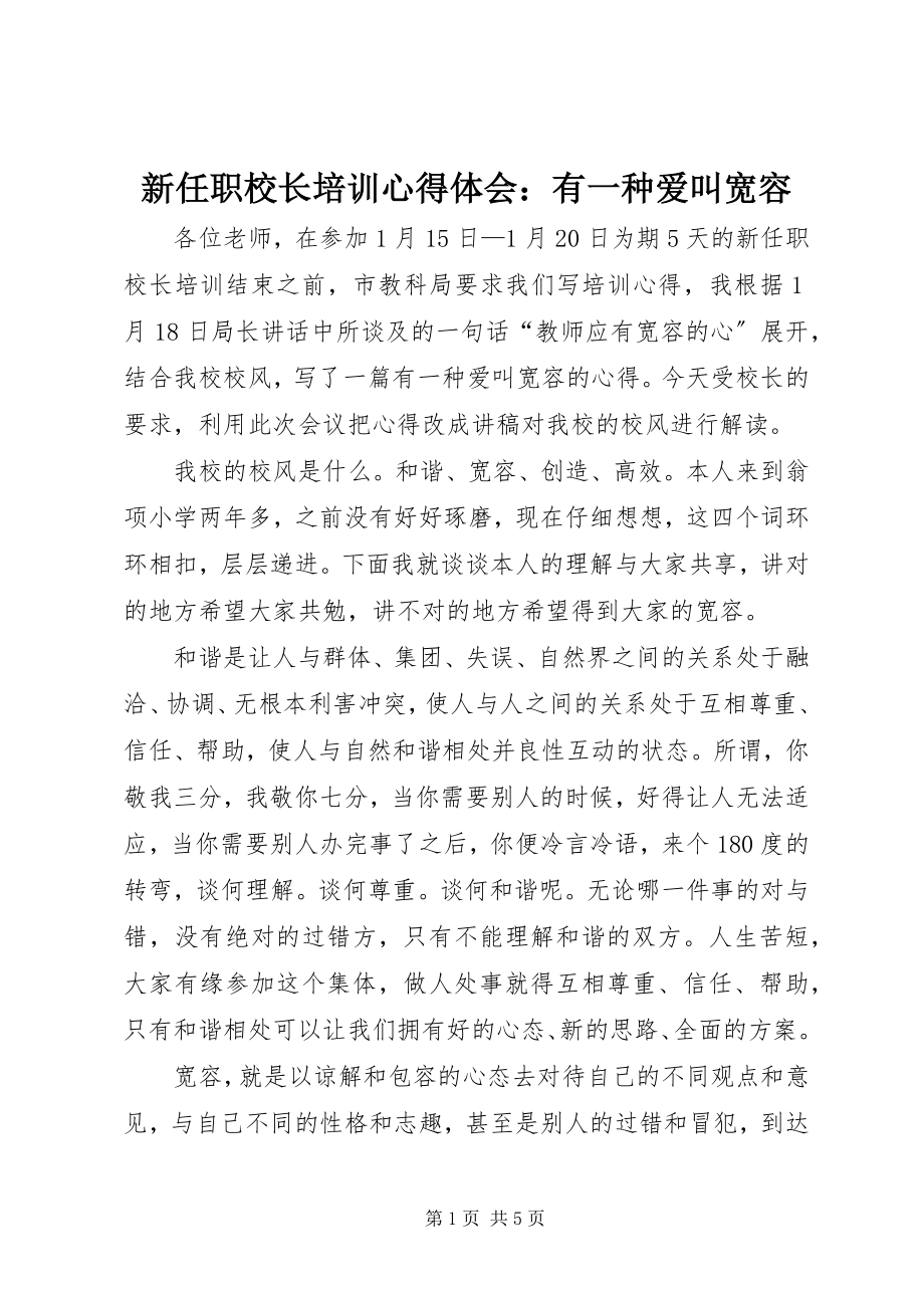 2023年新任职校长培训心得体会有一种爱叫宽容.docx_第1页