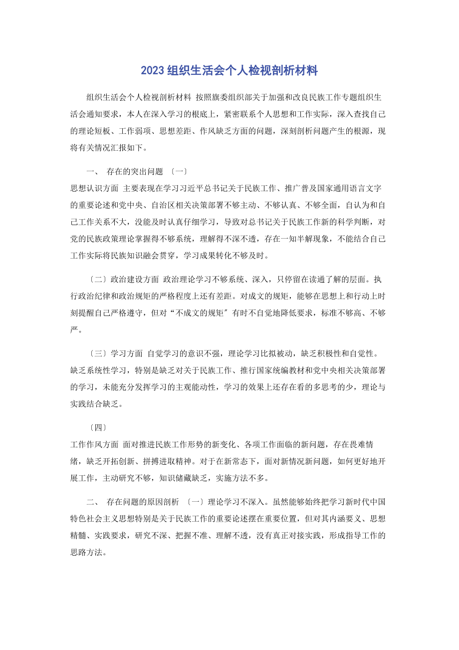 2023年组织生活会个人检视剖析材料.docx_第1页