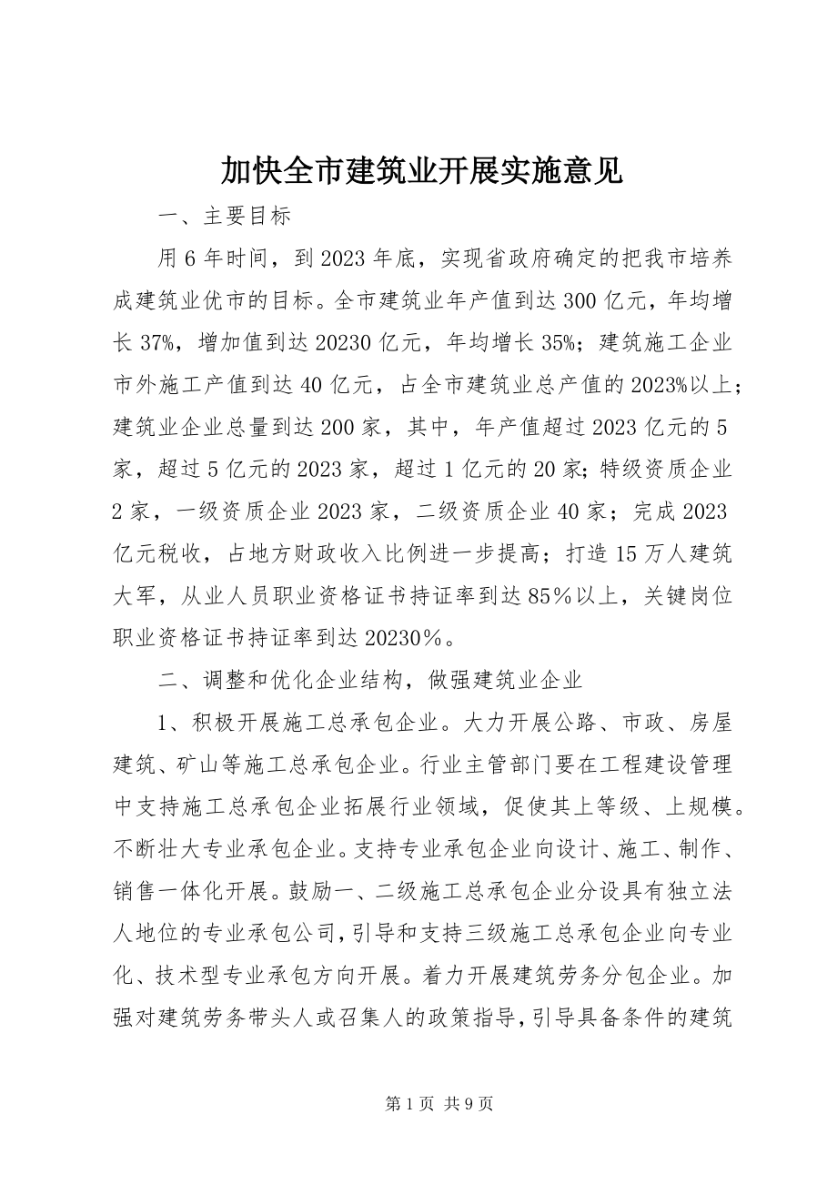 2023年加快全市建筑业发展实施意见.docx_第1页