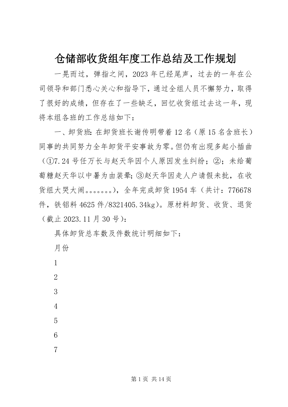 2023年仓储部收货组年度工作总结及工作规划新编.docx_第1页