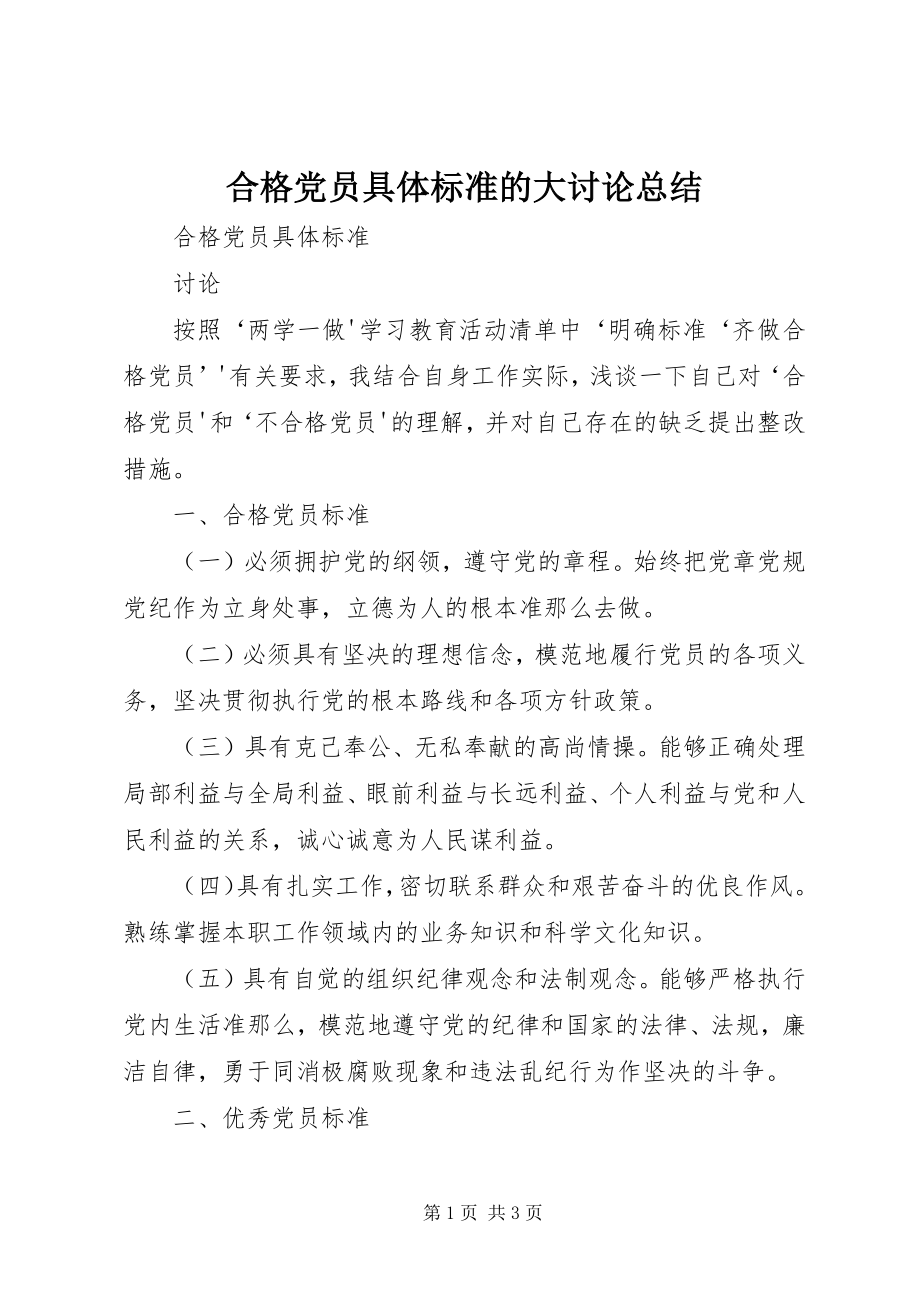 2023年合格党员具体标准的大讨论总结.docx_第1页