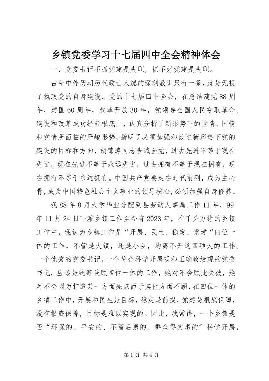 2023年乡镇党委学习十七届四中全会精神体会.docx_第1页