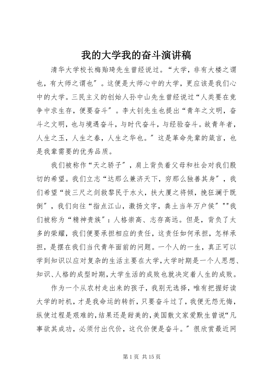 2023年我的大学我的奋斗演讲稿.docx_第1页