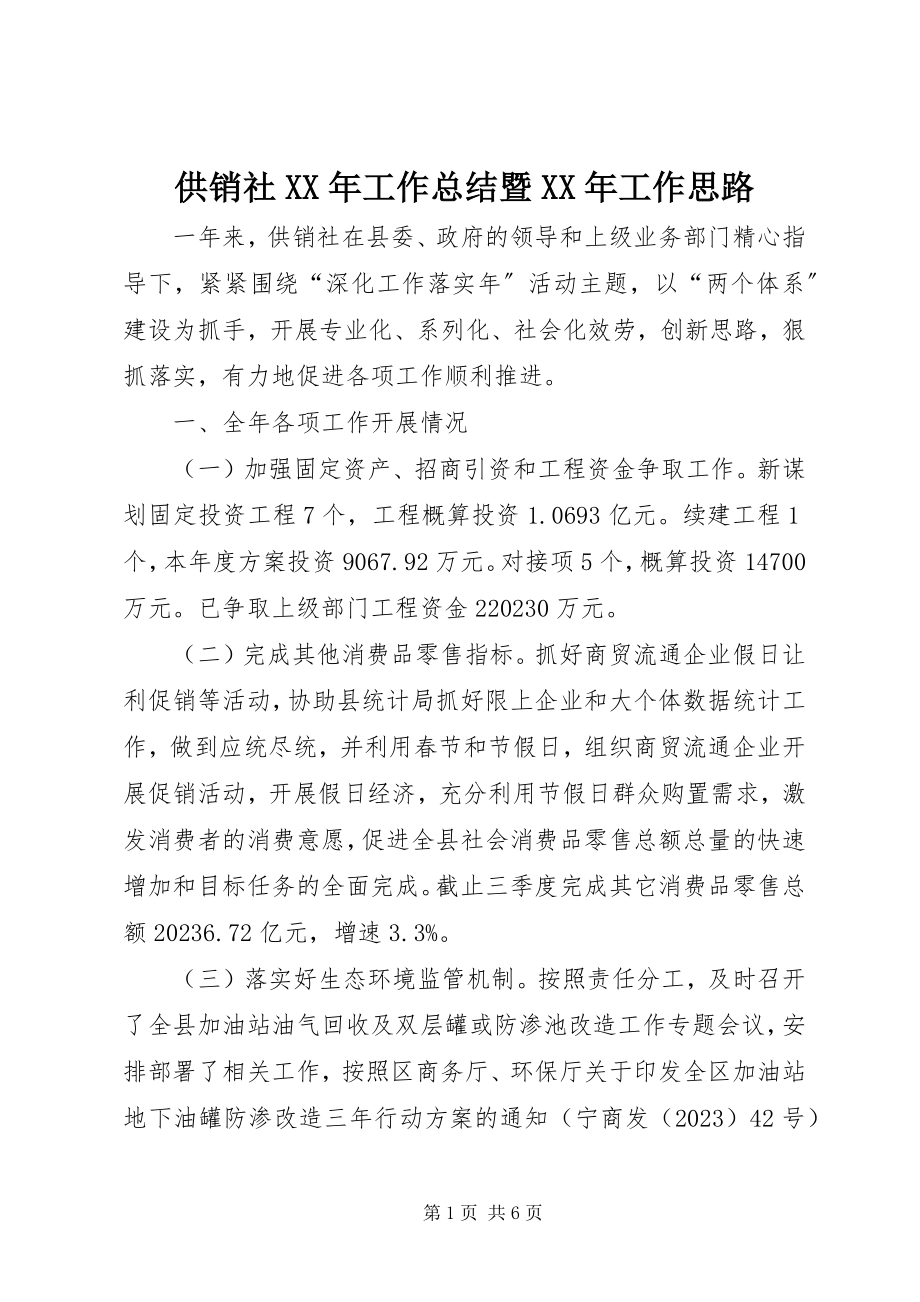 2023年供销社某年工作总结暨某年工作思路.docx_第1页