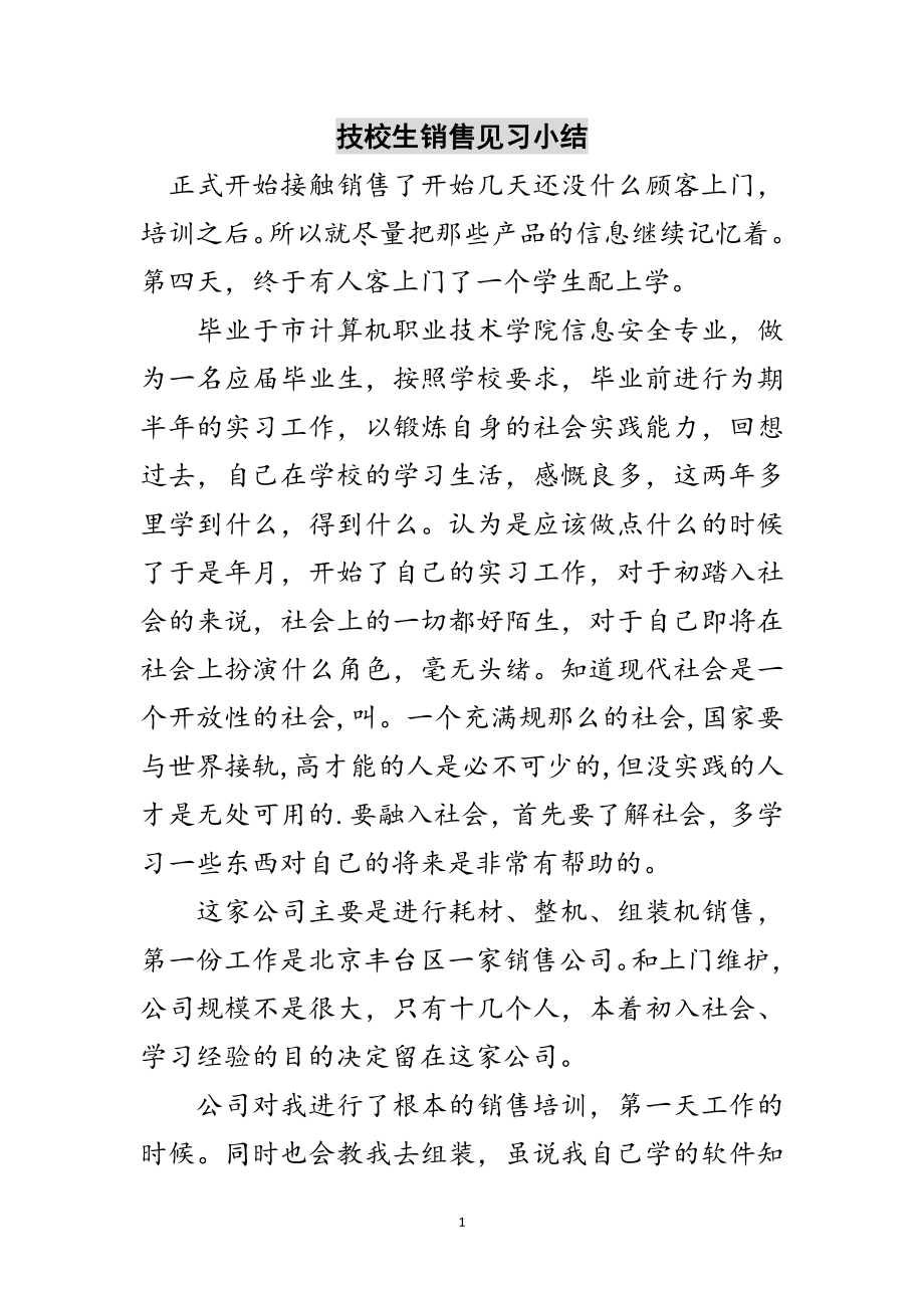 2023年技校生销售见习小结范文.doc_第1页