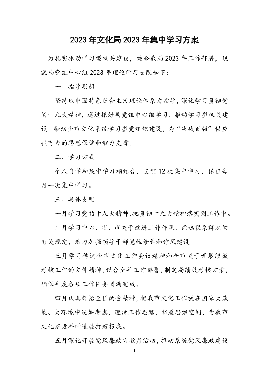 2023年文化局2023年集中学习方案.docx_第1页