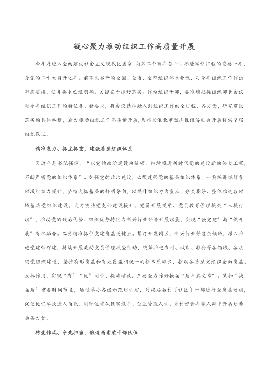 2023年凝心聚力推动组织工作高质量发展.docx_第1页