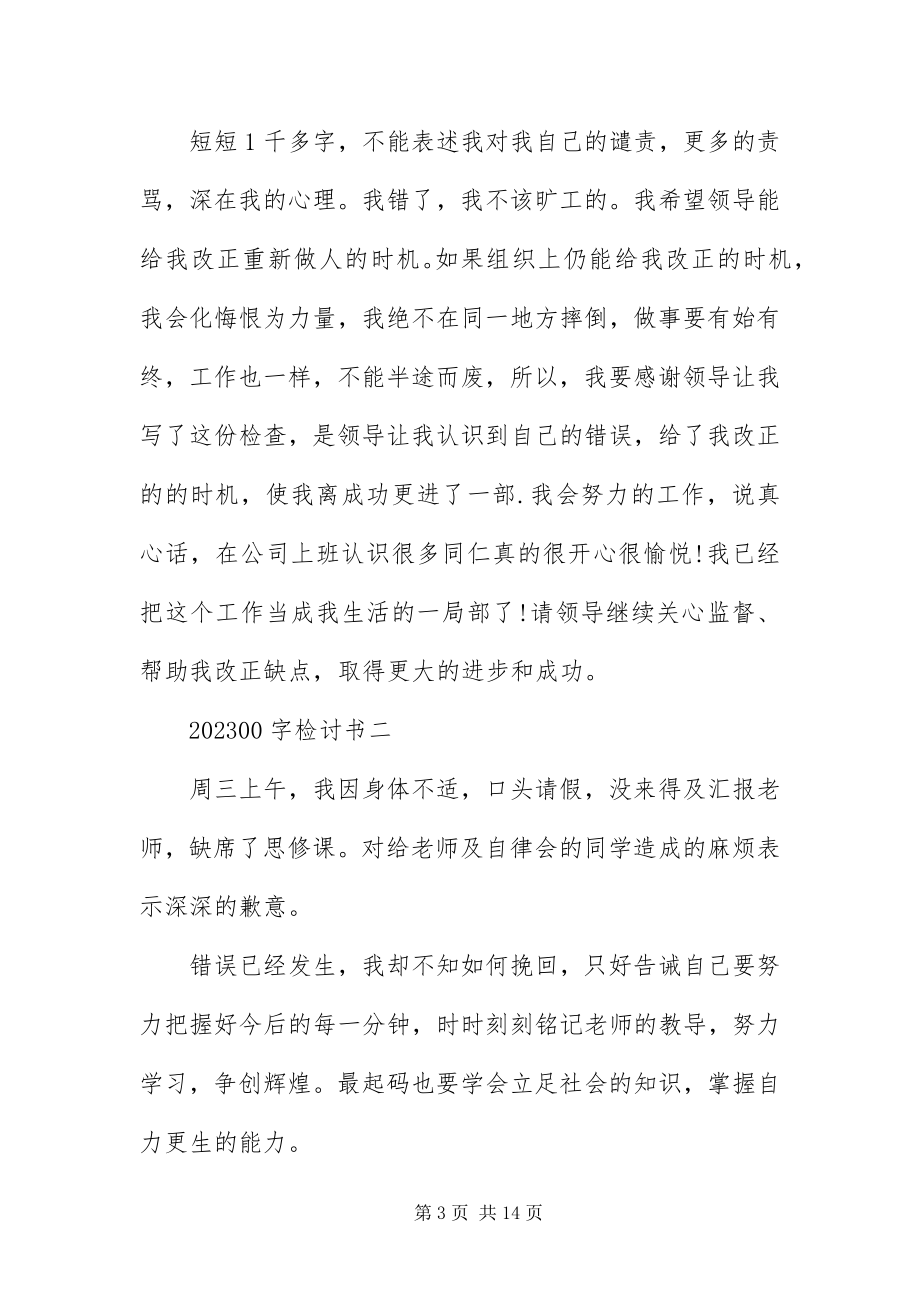 2023年字的检讨书精选5篇新编.docx_第3页