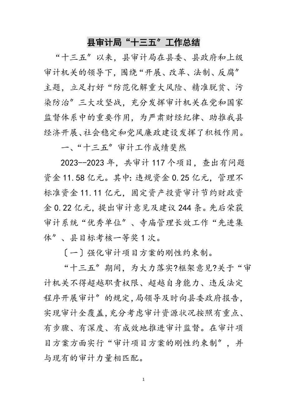 2023年县审计局“十三五”工作总结范文.doc_第1页