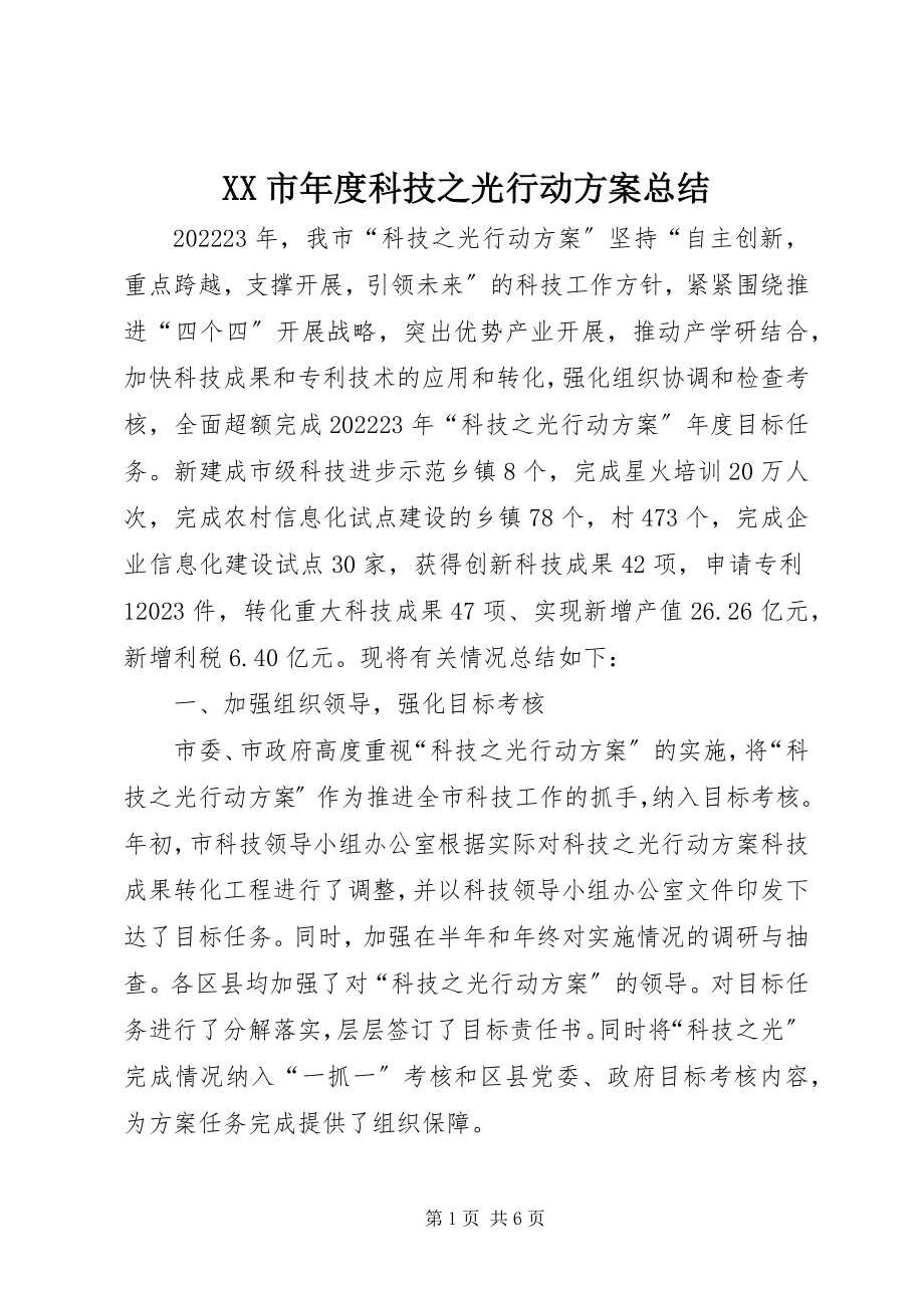 2023年XX市年度科技之光行动计划总结新编.docx_第1页