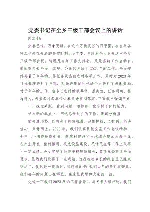 2023年党委书记在全乡三级干部会议上的致辞.docx