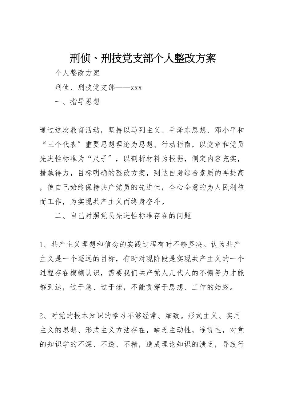 2023年刑侦刑技党支部个人整改方案.doc_第1页