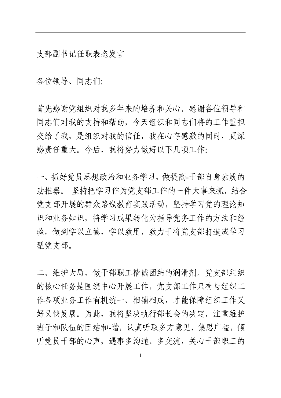 村支部书记任职表态发言3篇.doc_第1页