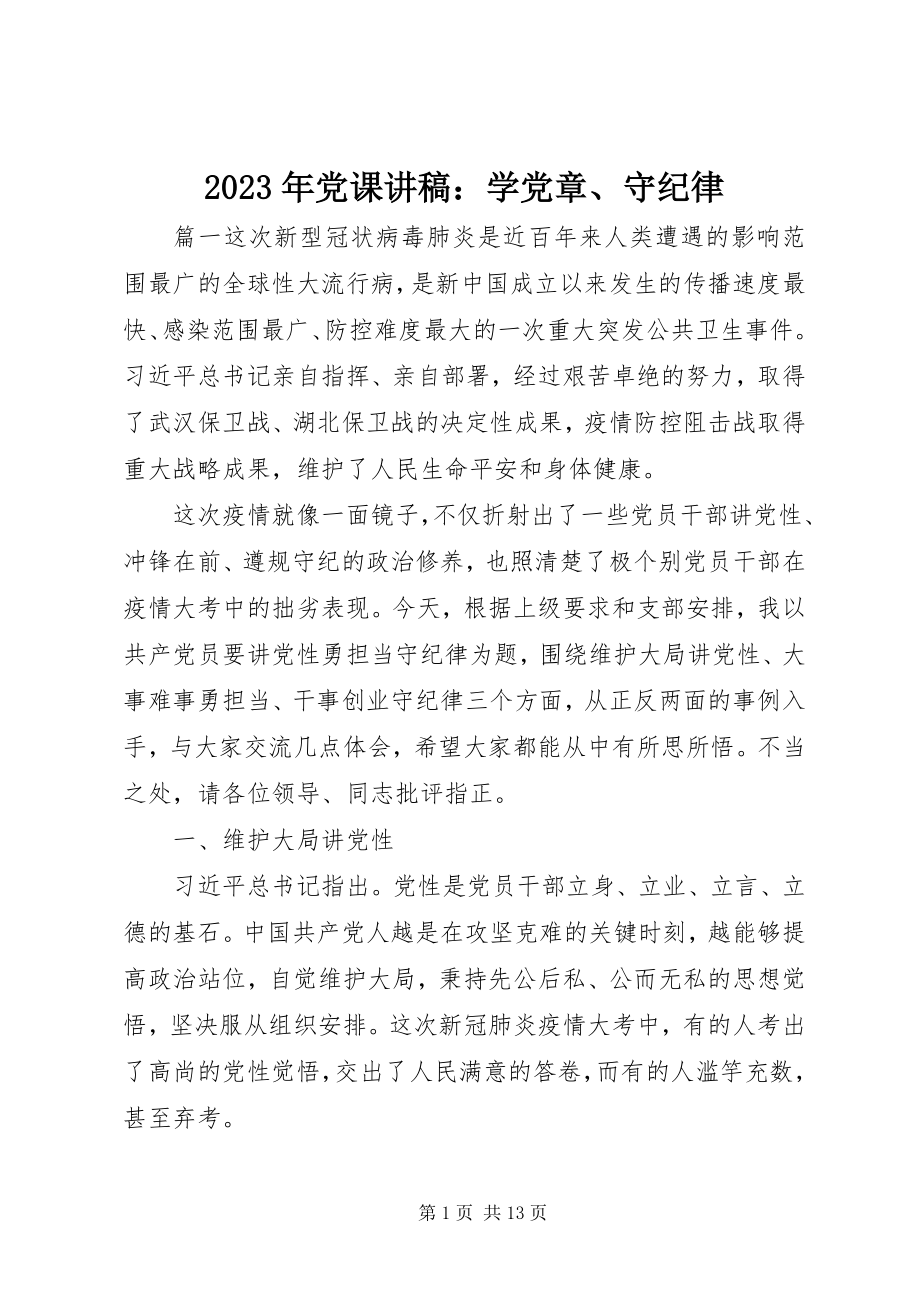 2023年党课讲稿学党章、守纪律.docx_第1页