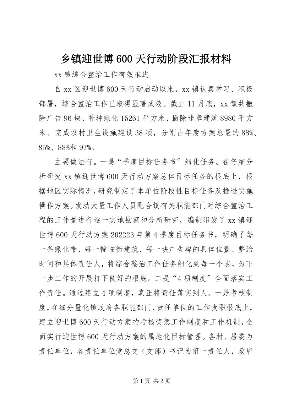 2023年乡镇迎世博600天行动阶段汇报材料.docx_第1页