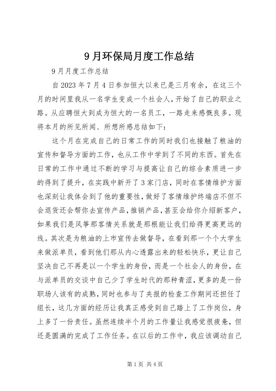 2023年月环保局月度工作总结.docx_第1页